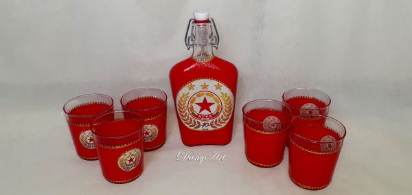 Комплект 6 чаши за алкохол и бутилка ЦСКА