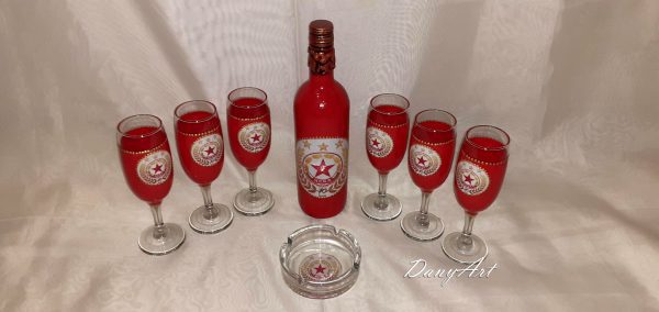 Комплект чаши за бяло вино,пепелник и бутилка вино ЦСКА