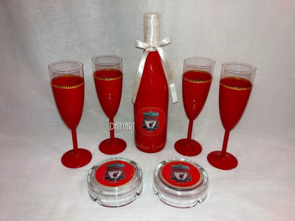 Комплект бутилка, 4 чаши и пепелници Ливърпул - Image 4