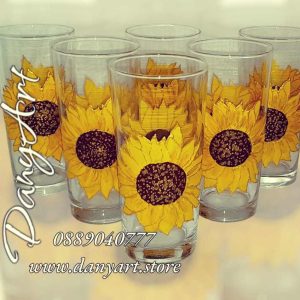 Комплект рисувани чаши за вода Слънчогледи