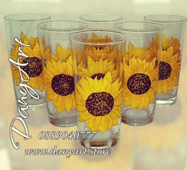 Комплект рисувани чаши за вода Слънчогледи