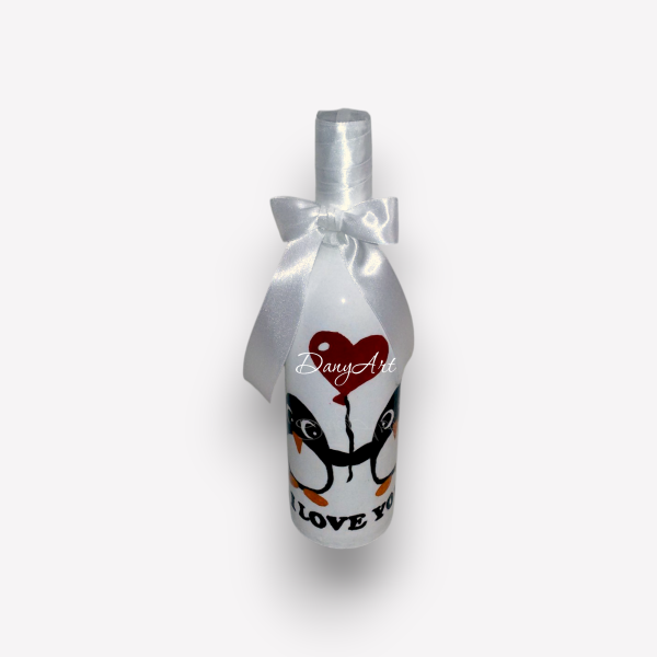 Рисувани бутилка пингвини - I LOVE YOU